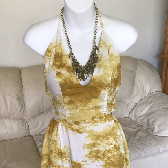 Gold Tie Dye Sexy Backless Maxi Dress Maxi S M L - Picture 2 of 5